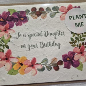 Cartão de aniversário de filha plantável com sementes de flores silvestres, cartão de sementes plantáveis, cartão de sementes de flores silvestres, ecológico, cartão de papel com sementes, amigo das abelhas