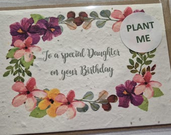 Plantable Daughter Birthday Wildflower Seed card, plantable seed card, wild flower seed card, eco friendly, seed paper card, bee friendly