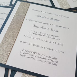 Invito a nozze blu navy, carta glitter argento, invito scintillante, matrimonio principessa, invito elegante e di lusso, invito glamour,