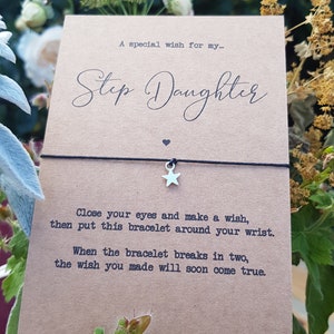 Step Daughter Wish bracelet, gift for her, cord bracelet, token gift, charm string bracelet, charm jewellery, jewellery for her,
