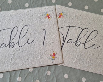 Zaadpapier tafelnummer, kaart wilde bloemen, bijvriendelijk, eco-bruiloft, plattegrond, tafelnaam, bruiloftsbriefpapier, plantbare kaart,
