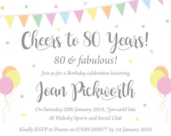 Birthday Party invitations, surprise party, party stationery, invites, personalised, 18th, 21st, 40th, 50th, 60th, 70th, birthday party,