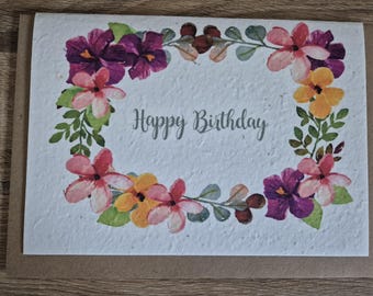 Plantable Birthday card, Wildflower Seed card, wild flower seed card, eco friendly, seed paper card, bee friendly, floral card, flower card,