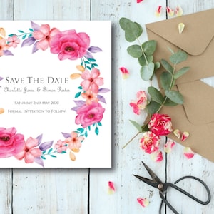 Floral Save the Date card, engaged, wedding day, keep the date, wedding stationery, invitations, invites, save the date,pretty save the date