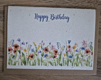 Plantable Birthday card, Wildflower Seed card, wild flower seed card, eco friendly, seed paper card, bee friendly, floral card, gardening,