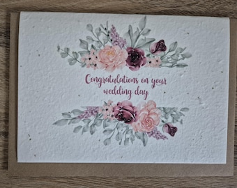 Plantable Wedding Day card, plantable seed card, wild flower seed card, eco friendly, seed paper card, bee friendly, seeded card,