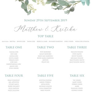 Eucalyptus Wedding seating plan, table plan, wedding day, wedding table plan, wedding guest list, wedding seating plan, floral seating plan,