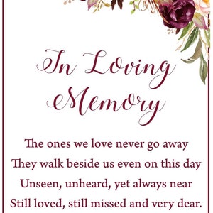 Wedding In Loving Memory A4 sign, wedding stationery, wedding day sign, loved ones in heaven sign,