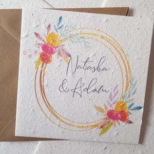 Invito a nozze in carta di semi, matrimonio primaverile, matrimonio estivo, invito con fiori, inviti floreali, bel matrimonio, ghirlanda floreale,