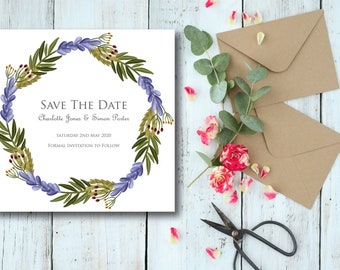 Floral Save the Date card, engaged, wedding day, keep the date, wedding stationery, invitations, invites, save the date,pretty save the date