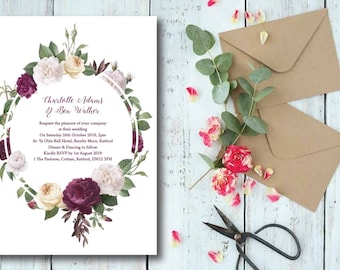 Vintage Floral Personalised Wedding Invite Day/Evening, wedding, invite, invitation, floral, personalised wedding invitations