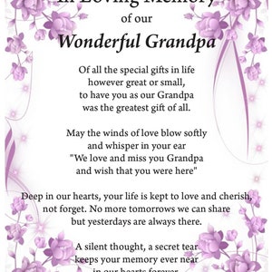 Grandpa in loving memory print, funeral poem, missing you, bereavement, heaven print, grief poem, grandpa in heaven,