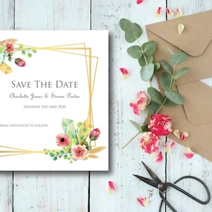 Floral Save the Date card, engaged, wedding day, keep the date, wedding stationery, invitations, invites, save the date,pretty save the date
