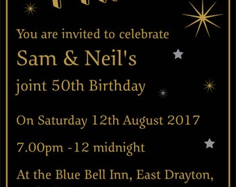 Party invitations, surprise party, party stationery, invites, personalised, 18th, 21st, 40th, 50th, 60th, 70th, celebration, birthday party,