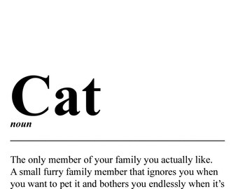 Cat definition print, cat lover gift, crazy cat lady, cat present, birthday gift, gift for her, gift for him,