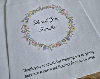 Teacher gift, wild flower seeds, teacher thank you, best teacher, seed packet, scatter seeds, class gift, end of term gift, gift for teacher