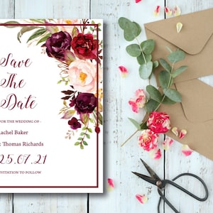 Floral personalisierte Hochzeit Save the Date, Hochzeit, Einladung, personalisierte Hochzeit einladen, Hochzeit Briefpapier, hübsche Save the Date