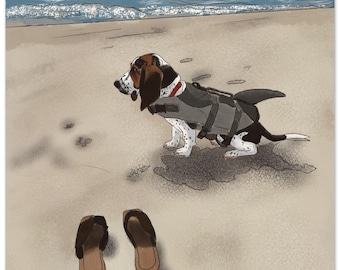 Dzień na plaży (radości posiadania psa) Wydruk 12x12