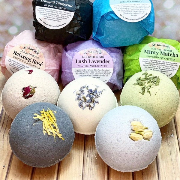 5 Pack Lux Bath Bomb Variety Box: Ensemble de bombes de bain, Coffret cadeau de bombe de bain, Bombes de bain au lait de chèvre, Produits à base de lait de chèvre, Bombes de bain pour la relaxation