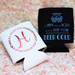 Custom Wedding Koozies: Monogram, Beer Holder, Beer Koozie, Wedding Favor, Vinyl Koozie, Wedding Party Gift, Wedding Koozie, Drink Holder