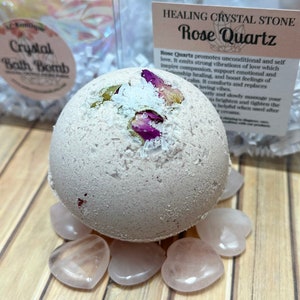 Rose Quartz Crystal Bath Bomb: Lux Bath Bomb, Rose Bath Bomb, Natural Bath Bomb, Natural Bath Products, Rose Quartz Stone, Healing Stone
