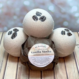 3 Pack Vanilla Mocha Lux Bath Bombs: Bath Bomb Set, Bath Bomb Gift Set, Milk Bath Bombs, Essential Oils, Coffee Bath Bomb, Relaxation Gifts