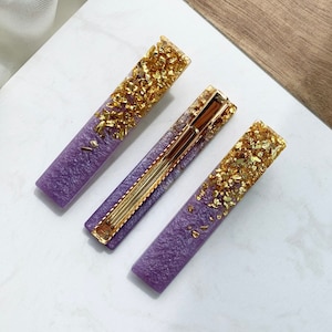 3 Pack Purple and Gold Hair Barrette Clip: Hair Accessories, Elegant Hair Clips, Hair Clip Pack, Alligator Clip, Purple and Gold Accessories
