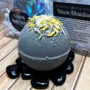 Black Obsidian Crystal Bath Bomb: Lux Bath Bomb, Charcoal Bath Bomb, Natural Bath Bomb, Natural Bath Products, Obsidian Stone, Healing Stone