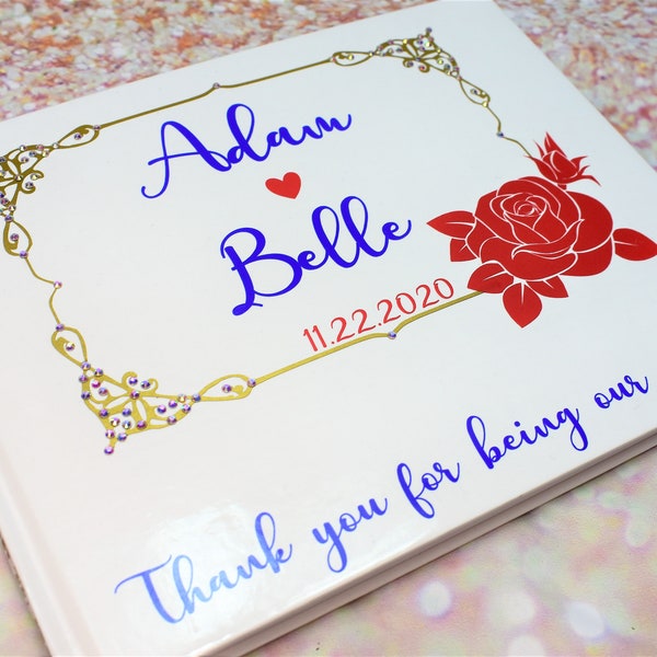 Custom Wedding Guest Book: White Guest Book, Wedding Guest Book, Personalized Guest Book, Swarovski Guest Book, Wedding Reception Book