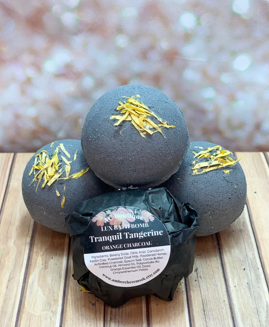 3 Pack Tranquilo tangerine Lux Bath Bomb: juego de bombas de baño, bomba de baño de leche de cabra, bomba de baño de carbón, bomba de baño negro, acei