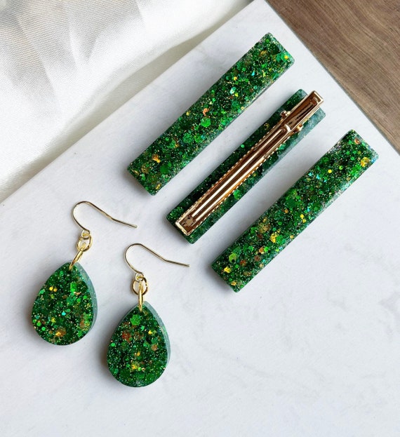 Green Sparkle Accessory Set: Green Hair Clip Barrettes  display picture 1