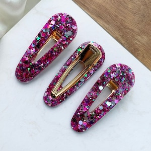 3 Pack Pink Glitter Hair Barrette Clips: Hair Accessories, Iridescent Hair Clips, Pink Hair Accessories, Glitter, Barrette Pack, Clip Pack