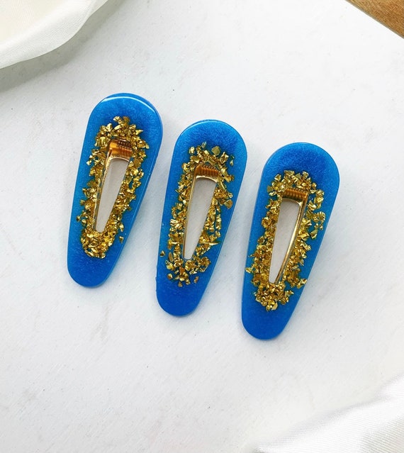Elegant Gold and Blue Hair Clip Amazon.com : Elegant Blue Tulip Metal Gold Hair Claw Clips  main image 4