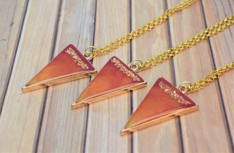 Gold Necklace Red Orange Pink Triangle Pendant Gold Flake Resin Ombre Resin Necklace Sunrise Ombre Resin Necklace: Resin Jewelry