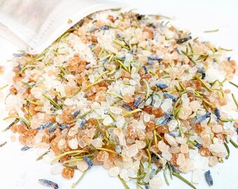 Pink Rosemary Lavender Lux Bath Salts: Bath Soak, Pink Himalayan Salt Bath, Epsom Salt, Rosemary Essential Oil, Lavender Bath Salts