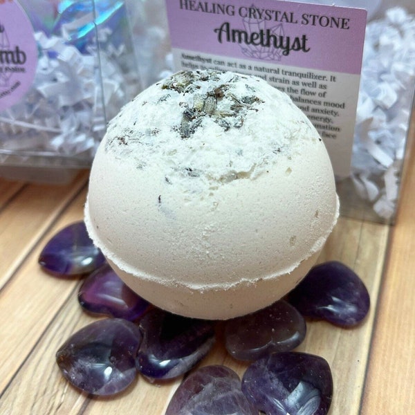 Amethyst Crystal Bath Bomb: Lux Bath Bomb, Lavender Bath Bomb, Natural Bath Bomb, Natural Bath Products, Amethyst Stone, Healing Stone