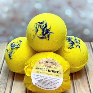 3 Pack Sweet Turmeric Lux Bath Bombs: Bath Bomb Set, Bath Bomb Gift Set, Coconut Milk Bath Bombs, Ylang Ylang Essential Oil, Relaxation Gift