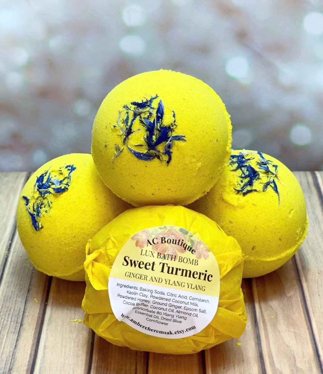 3 paquetes dulce cúrcuma Lux bath bombs: set de bombas de baño, juego de regalo bomba de baño, bombas de baño de leche de coco, aceite esencial Ylang