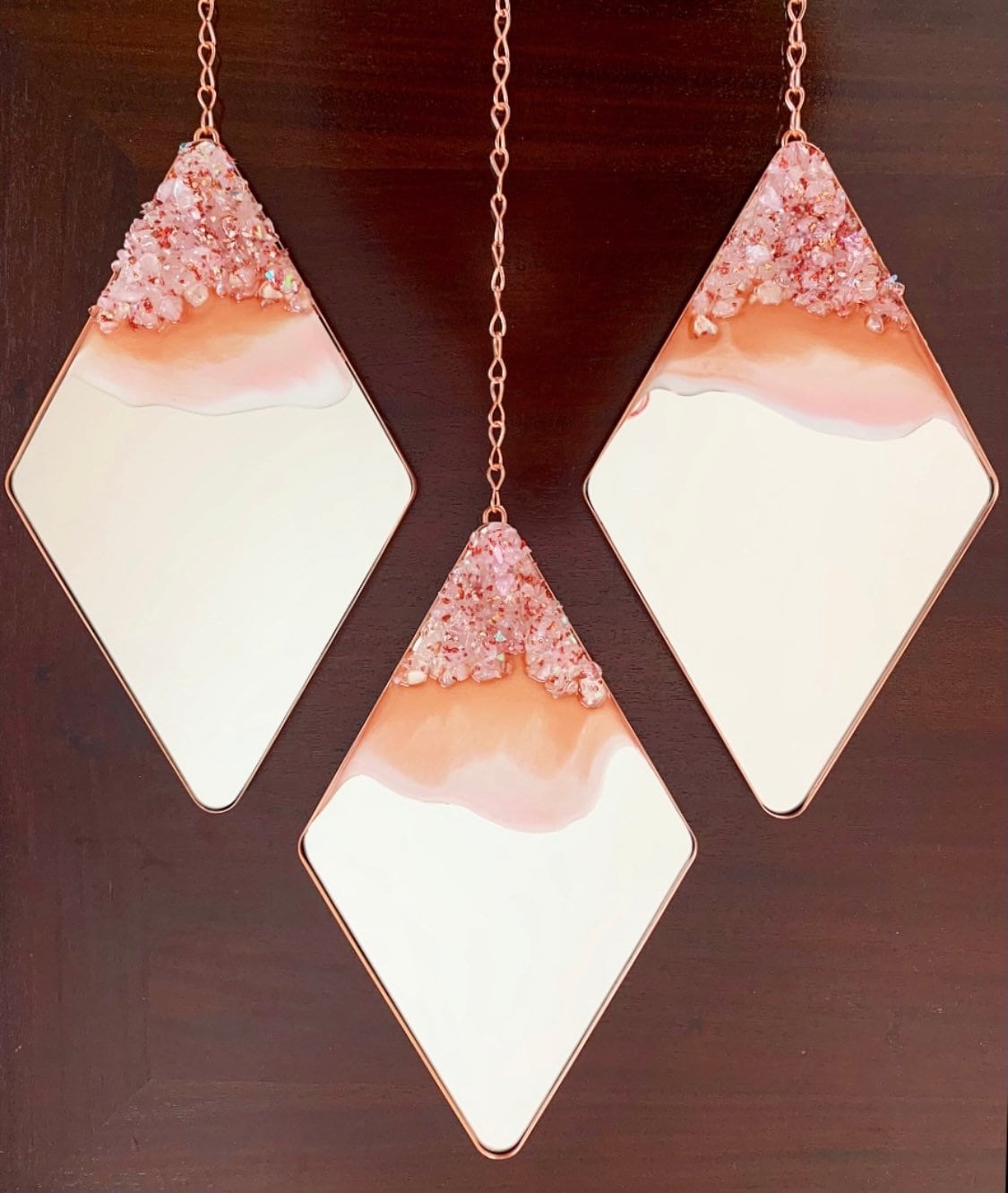 TRIO Rose Gold Decorative Hanging Diamond Mirrors Geode Mirrors, Agate
