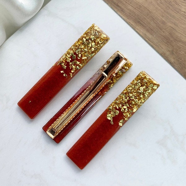 3 Pack Red and Gold Hair Barrette Clip: Hair Accessories, Elegant Hair Clips, Hair Clip Pack, Alligator Clip, Red and Gold Accessories