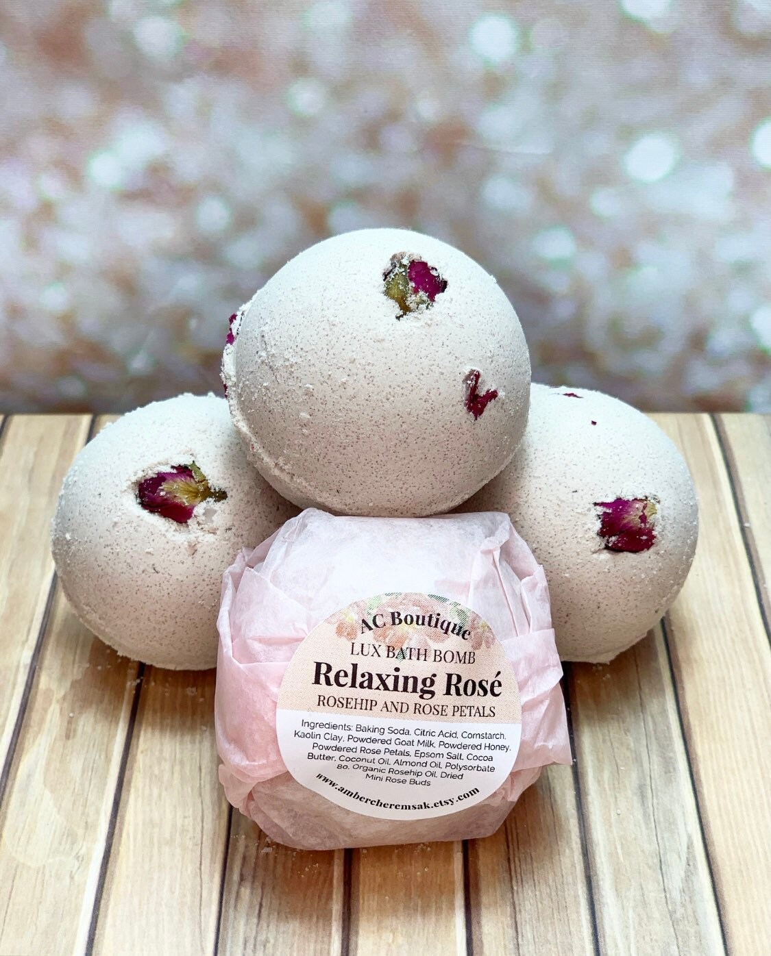 3 Pack Relaxing Rosé Lux Bath Bombs: Bath Bomb Set, Bath Bomb Gift