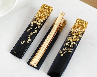 3 Pack Black and Gold Hair Barrette Clip: Hair Accessories, Elegant Hair Clips, Hair Clip Pack, Alligator Clip, Black and Gold Accessories