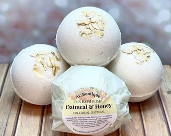 3 Pack Oatmeal and Honey Lux Bath Bombs: Bath Bomb Set, Bath Bomb Gift Set, Milk Bath Bomb, Colloidal Oatmeal Bath Bomb, Relaxation Gift