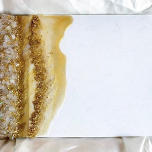 Gouden Geode / Agaat Marmeren Snijplank: Charcuterie Board, Keuken Decor, Quartz Snijplank, Geode Charcuterie Board, Marmeren Snijplank