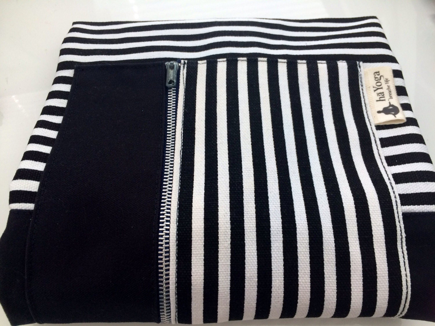 Black Linen Yoga Bag, Natural Linen Black Yoga Mat Bag, Big