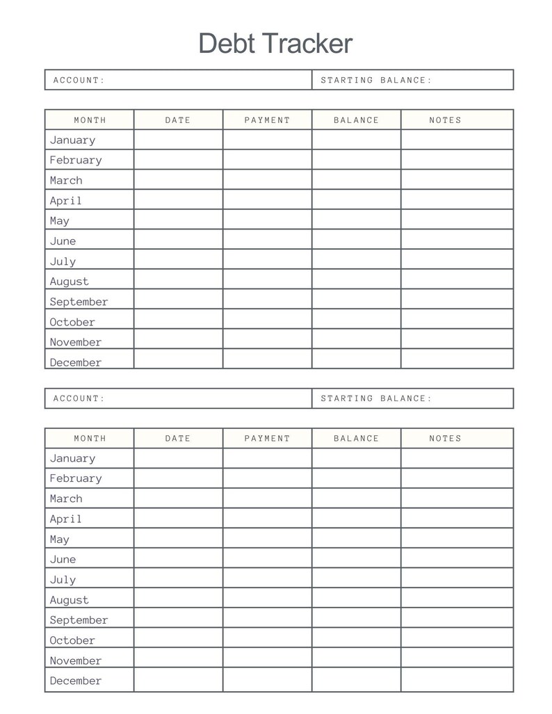 Debt Tracker - Letter Size - PDF - Printable - Etsy