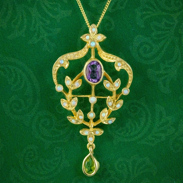 Suffragette Pendant Necklace Amethyst Opal Peridot Silver 18ct Gold Gilt