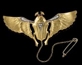 Antique Art Nouveau Scarab Beetle Brooch Garnet Paste Silver Gold Gilt Circa 1900