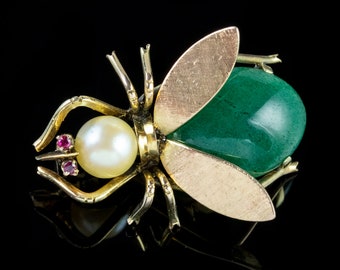 Vintage Spider Pin Sterling silver Jade Jadite? Vintage jewelry Bug Collectible Jewelry runway fashion LA eb