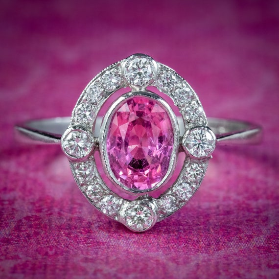 Art Deco Style Pink Sapphire Diamond Ring 0.75ct Sapphire